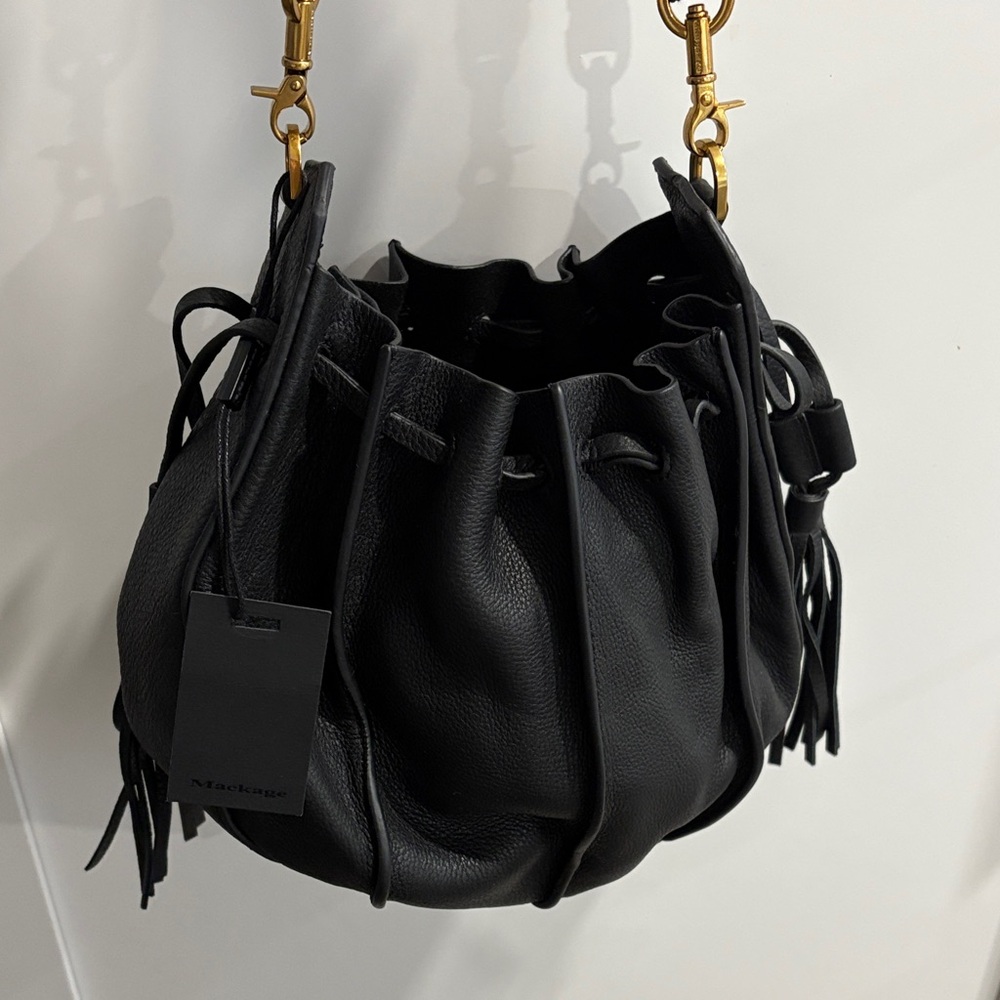 Mackage Black Leather Bucket Bag